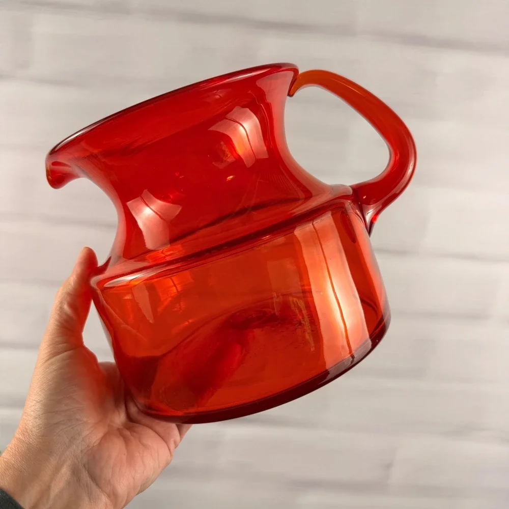 Greenwich Flint-Craft 1224-S Orange Glass Pitcher Tom Connally Vintage GFC